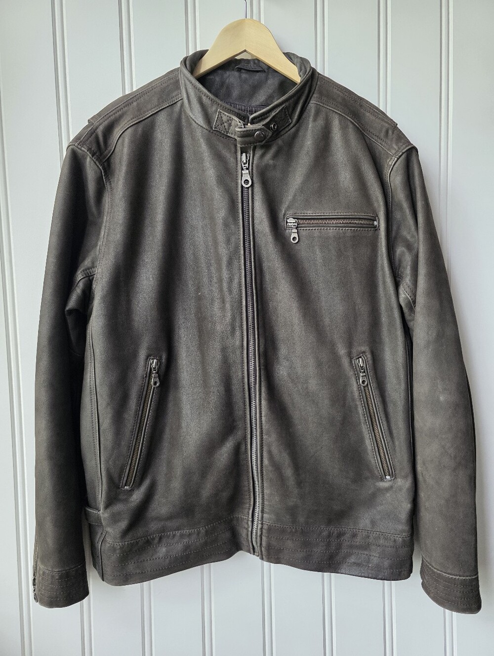 Bod & Christensen Leather Bomber Moto Jacket Brown XXL